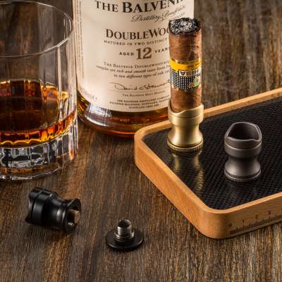 JIENG YT-1 D2.5*H3.3cm 67g salable custom brass material grey black 52 ring gauge cigar holder with cigar punch accessories