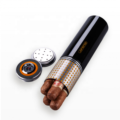 JF-030 D5*H20cm 230g salable OEM color customized logo aluminium metal travel cigar tube with hygrameter and humidifier