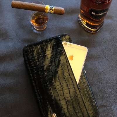 JF-502 JIFENG luxury gold metal YKK zipper black real cowhide or crocodile leather travel custom cigar case bag