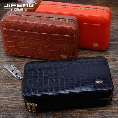 JF-502 26*15*7.5cm JIFENG cowhide or crocodile leather YKK zipper travel cigar card case without cigar accessories gift sets